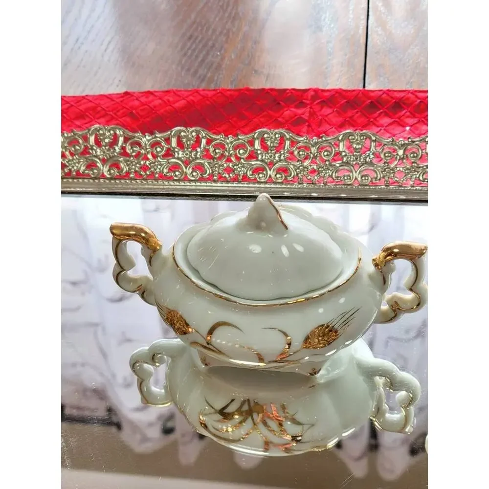 Vintage Lefton Gold Wheat Mini Sugar Creamer Set 20120 Tea Party Grandmacore